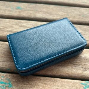 Blue Faux Leather Business Card Holder- NEW